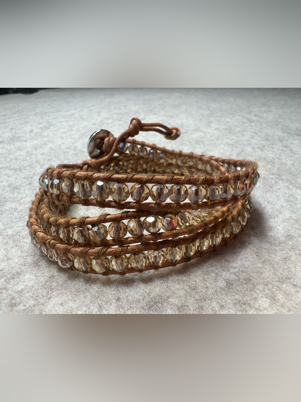 Victoria Emerson Champagne Crystal Beaded Wrap Bracelet Boho